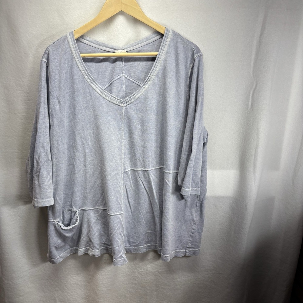 POETRY Gray Heathered V Neck 3/4 Sleeve Tunic Top 55% Hemp 45% Cotton Size US 18